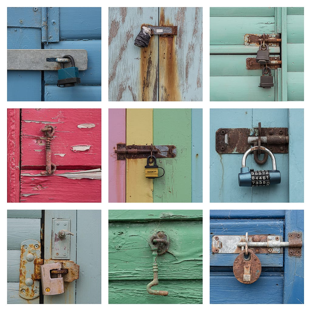 20 BEACH HUT LOCKS by Angela Dunn